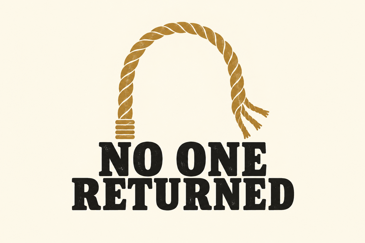 Logo No One Returned: urwana lina wyprawowa w kształcie litery U nad ciemnym napisem na pergaminowym tle.
