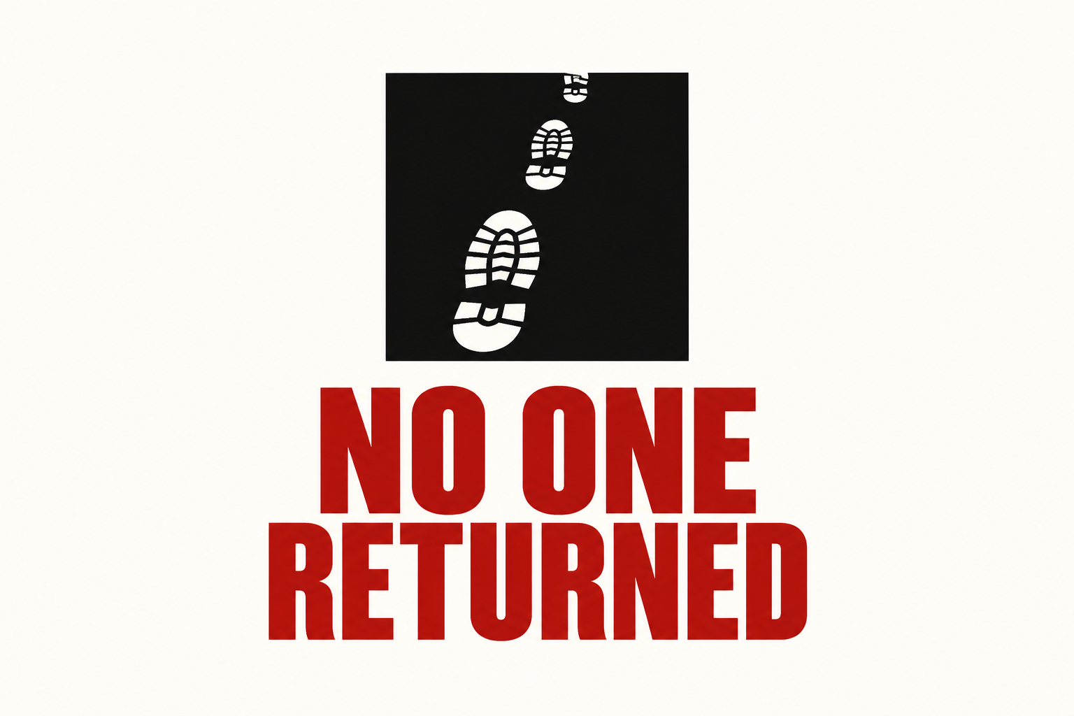 Logo No One Returned: trzy białe ślady gasnące w czarnym kwadracie i czerwony napis na jasnym tle.